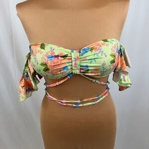 Whipped Cream Monroe Flutter Sleeve Floral Bandeau Bikini Top‎